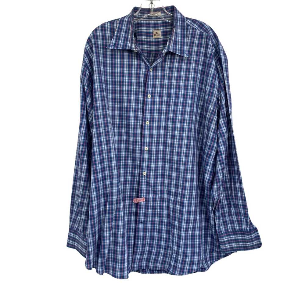 Peter Millar Blue Plaid Long Sleeve Button-Up Shirt | Size XXL